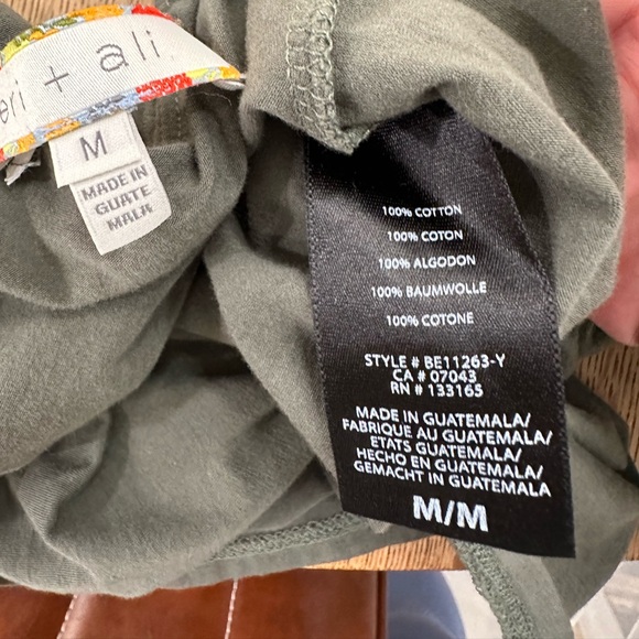 Eri + Ali Anthropologie Ruffle off Shoulder Olive Green Khaki Short Sleeve Top - Picture 12 of 12